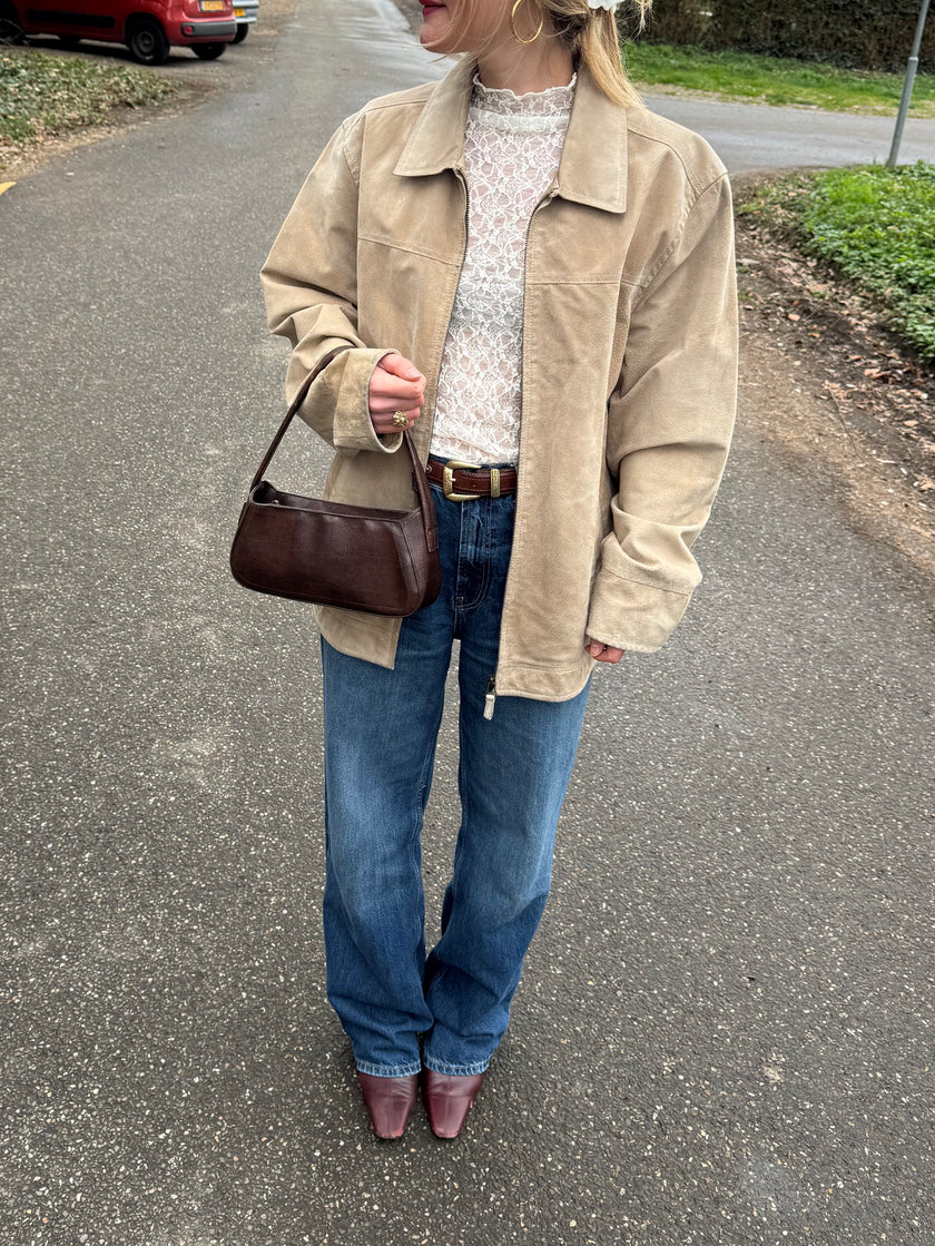 Light Beige Oversized Vintage Suede Jacket