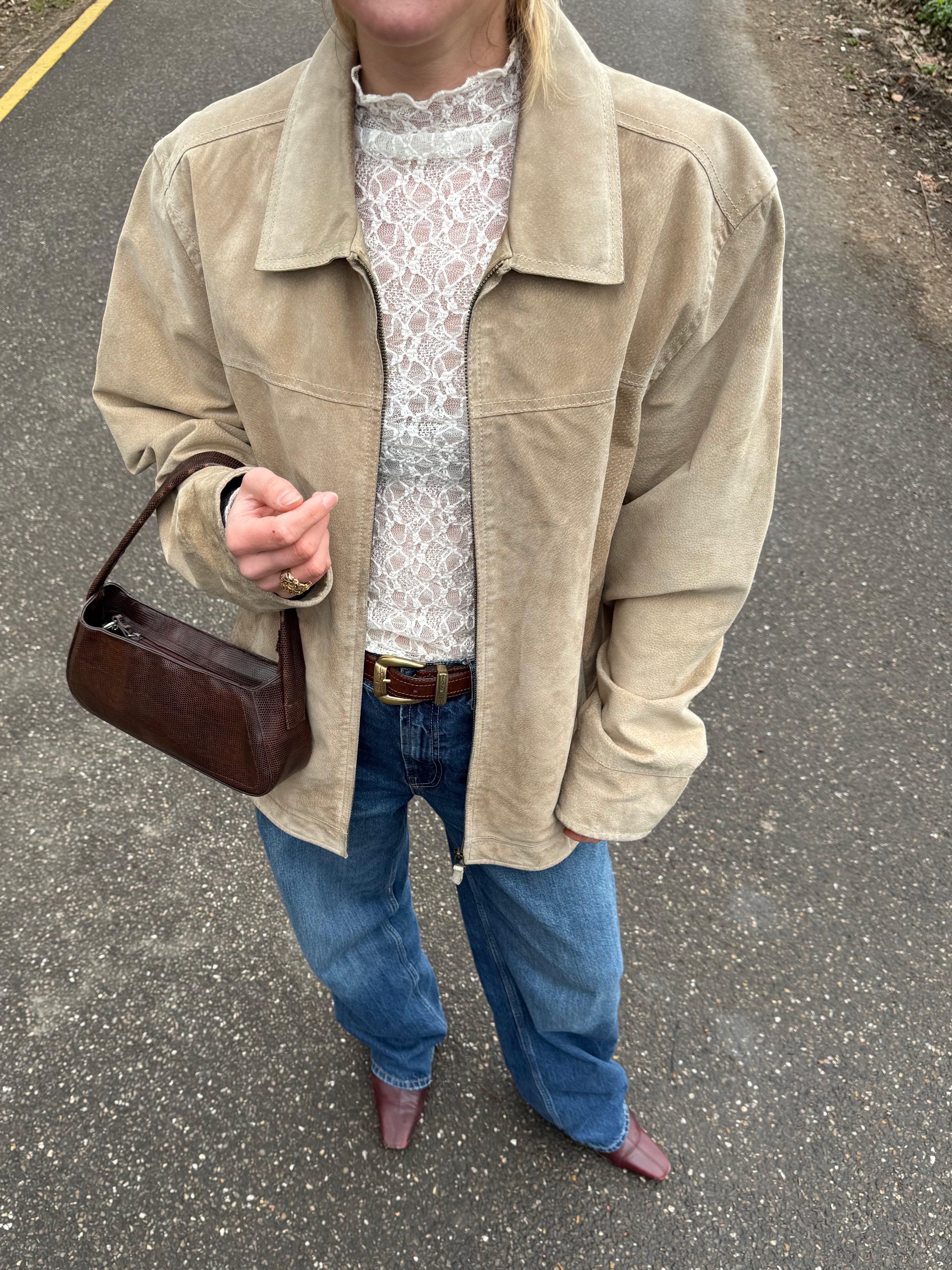 Light Beige Oversized Vintage Suede Jacket