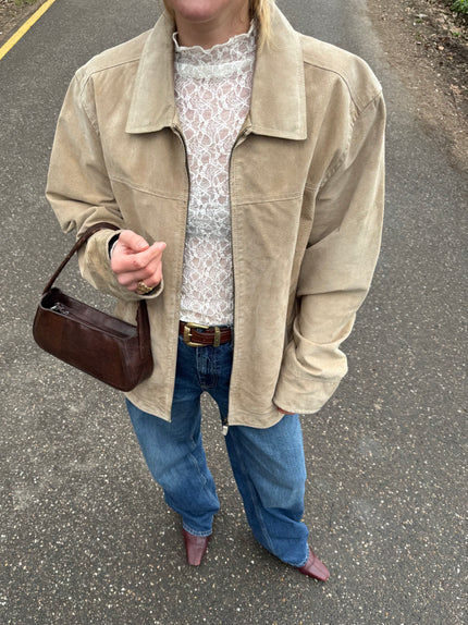 Light Beige Oversized Vintage Suede Jacket
