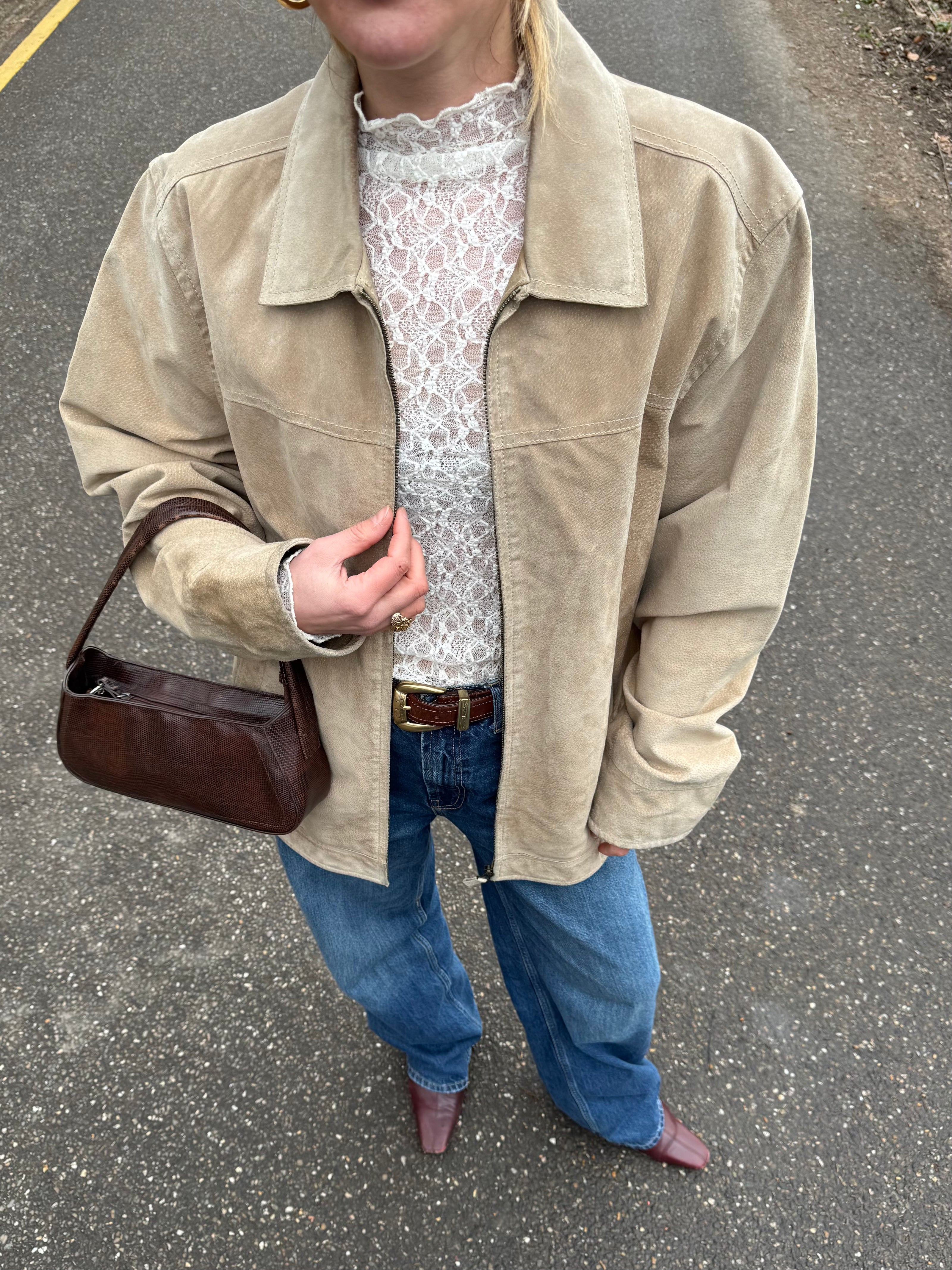 Light Beige Oversized Vintage Suede Jacket