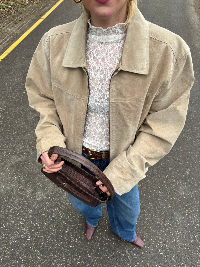 Light Beige Oversized Vintage Suede Jacket