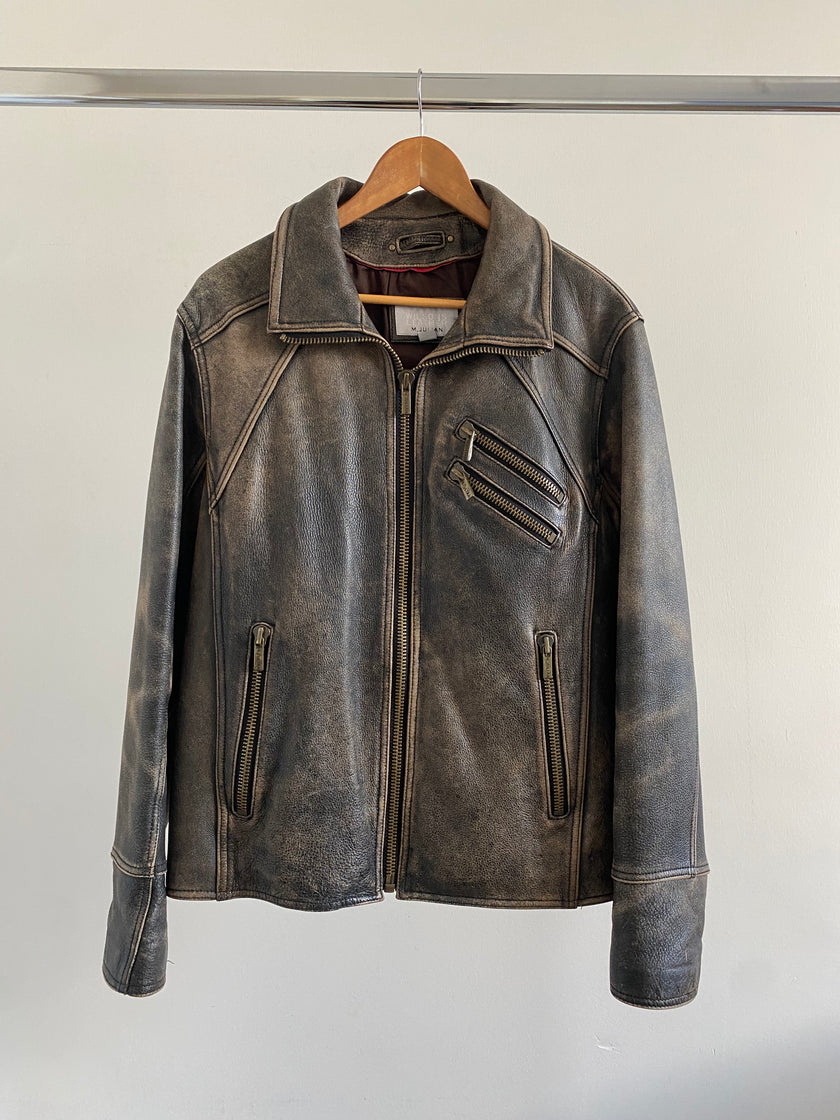 Super Oversized Distressed Grey Leather Jacket