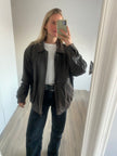 Dark Brown Oversized Leather Bomber Jacket, Vintage