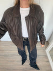 Dark Brown Oversized Leather Bomber Jacket, Vintage