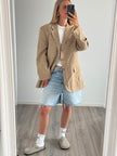 Vintage Beige Oversized Checked Blazer