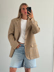 Vintage Beige Oversized Checked Blazer
