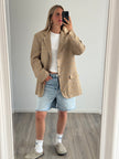 Vintage Beige Oversized Checked Blazer