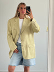 Soft Yellow/Beige Checked Oversized Blazer