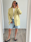 Soft Yellow/Beige Checked Oversized Blazer