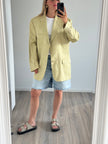 Soft Yellow/Beige Checked Oversized Blazer