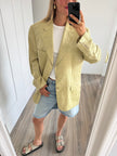 Soft Yellow/Beige Checked Oversized Blazer