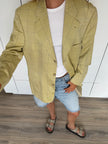 Soft Yellow/Beige Checked Oversized Blazer
