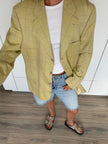 Soft Yellow/Beige Checked Oversized Blazer