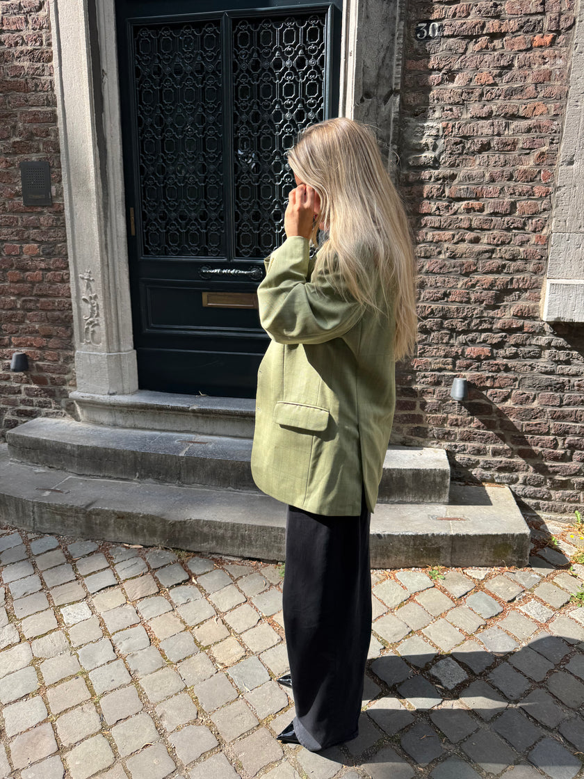 Mint green / beige checked oversized blazer