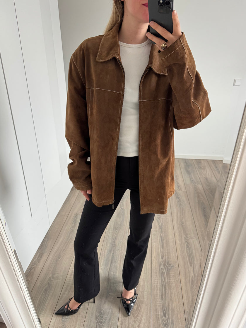 Camel Oversized Vintage Suede Western Jacket