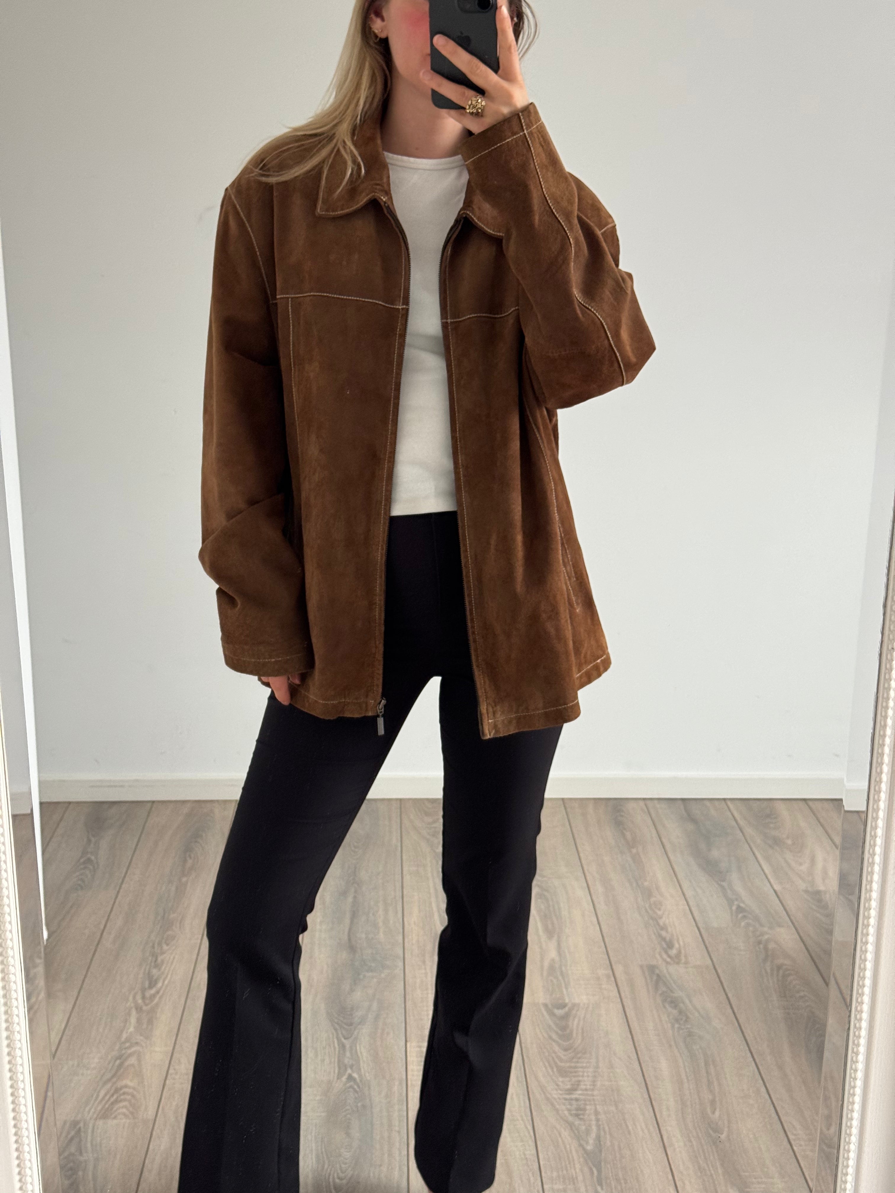 Camel Oversized Vintage Suede Western Jacket