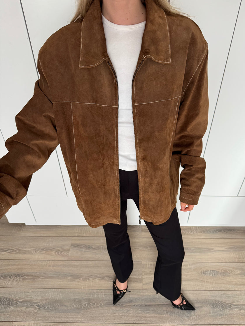 Camel Oversized Vintage Suede Western Jacket