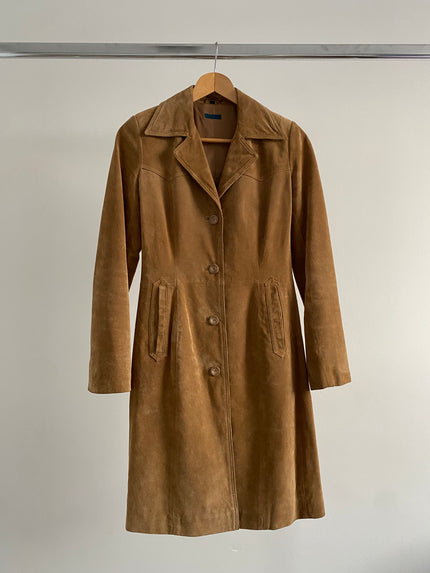 Beige Long Vintage Suede Trenchcoat