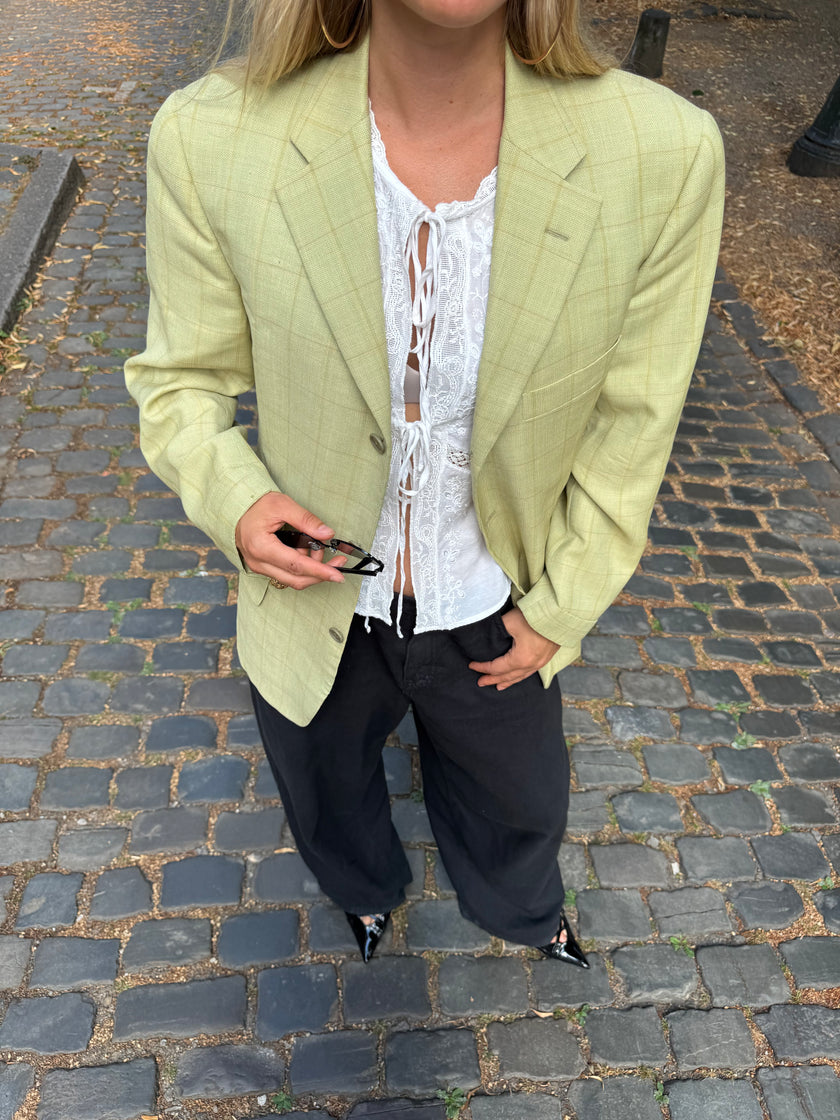 Beige / Mint Green blended Vintage Blazer