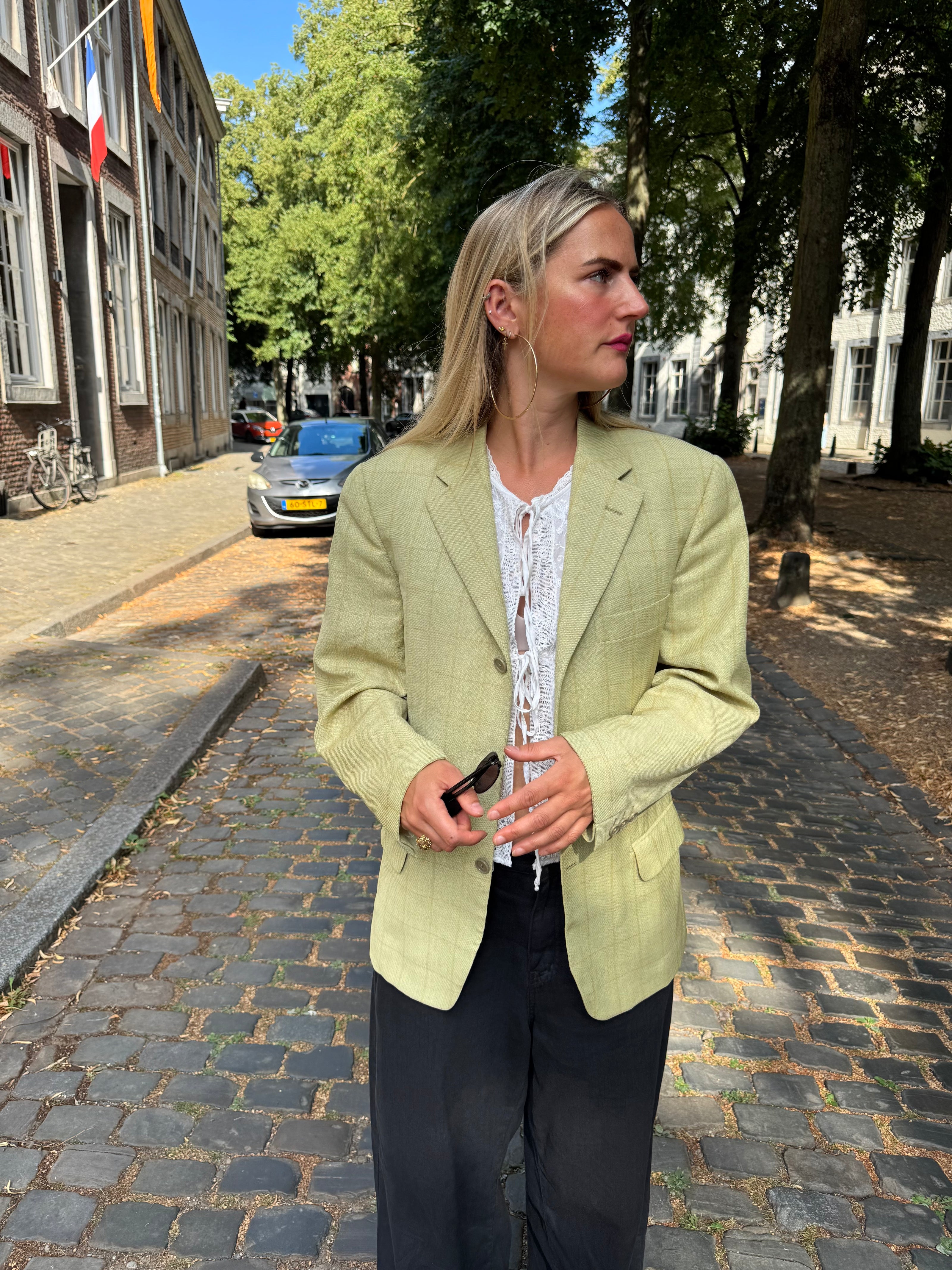 Beige / Mint Green blended Vintage Blazer