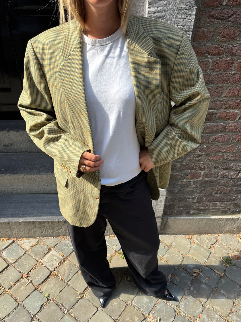 Beige Checked Oversized Blazer