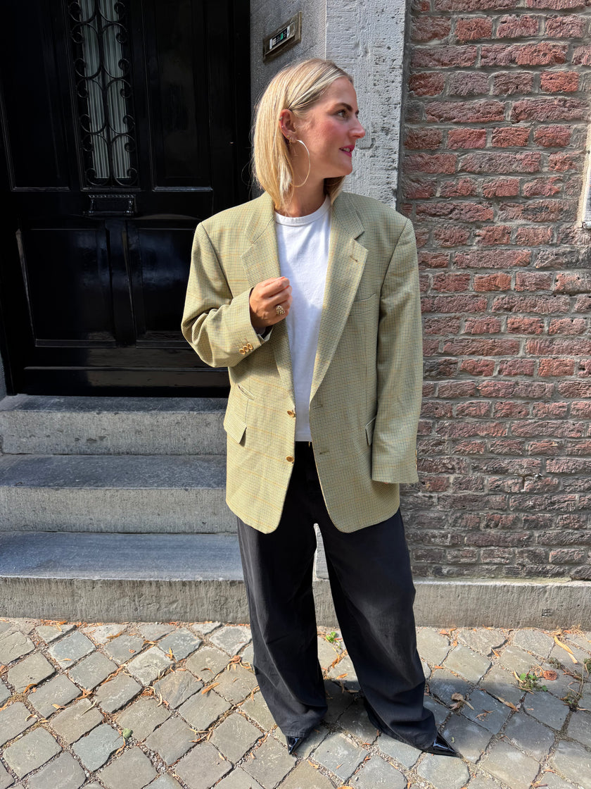 Beige Checked Oversized Blazer