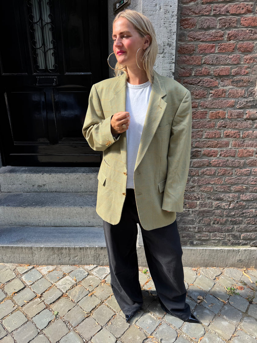 Beige Checked Oversized Blazer