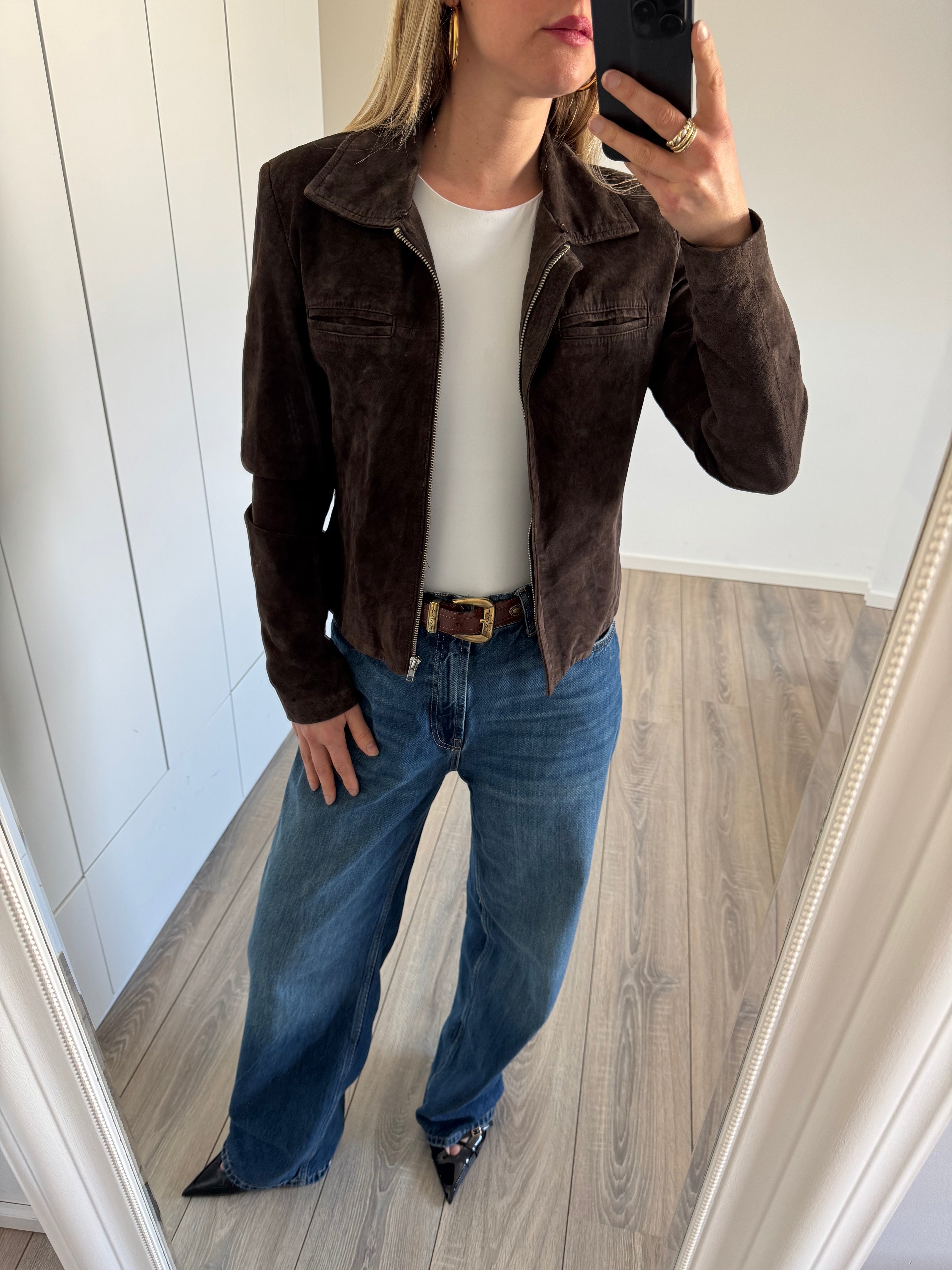 Short Brown Suede Vintage Jacket