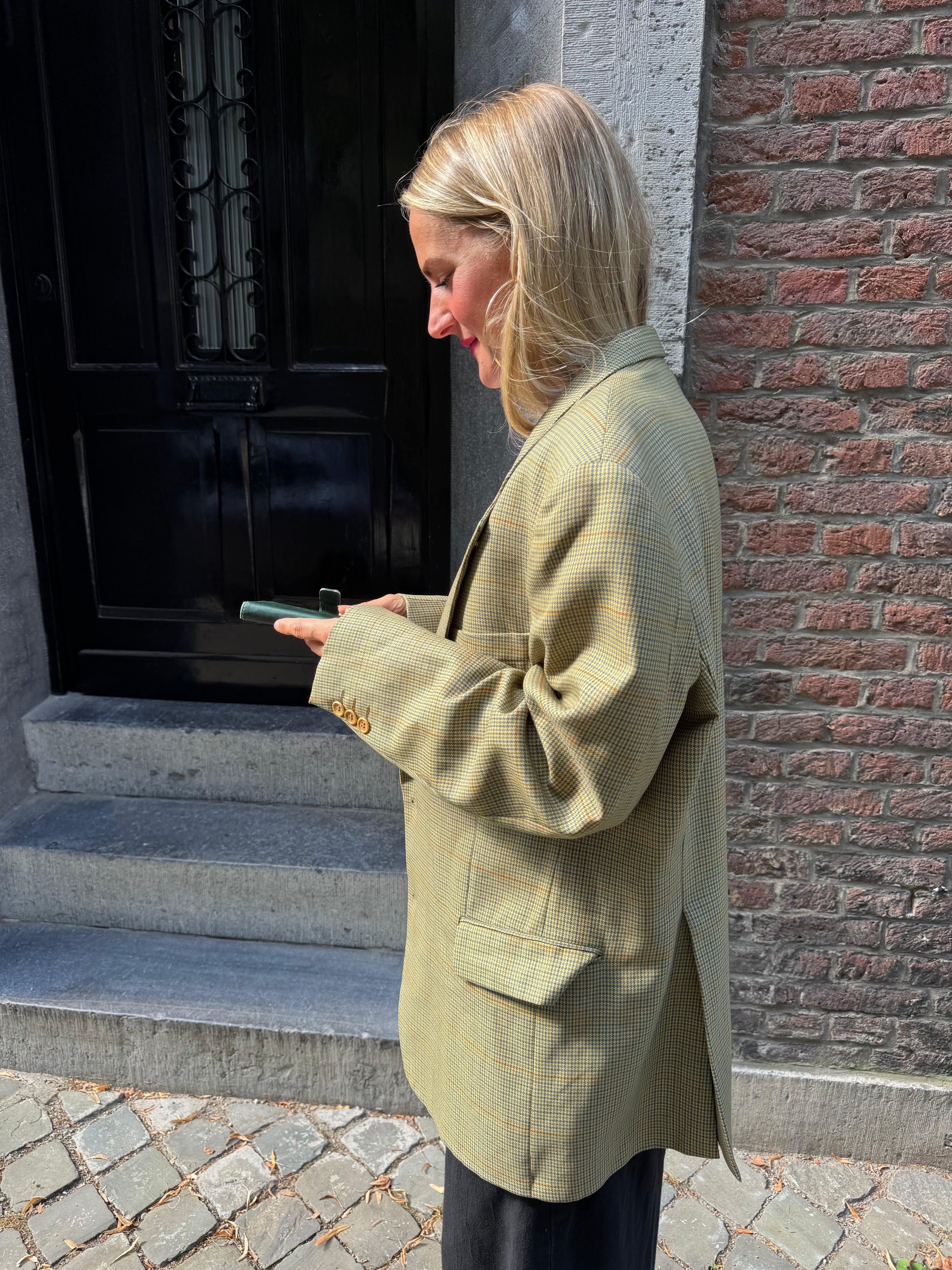 Beige Checked Oversized Blazer