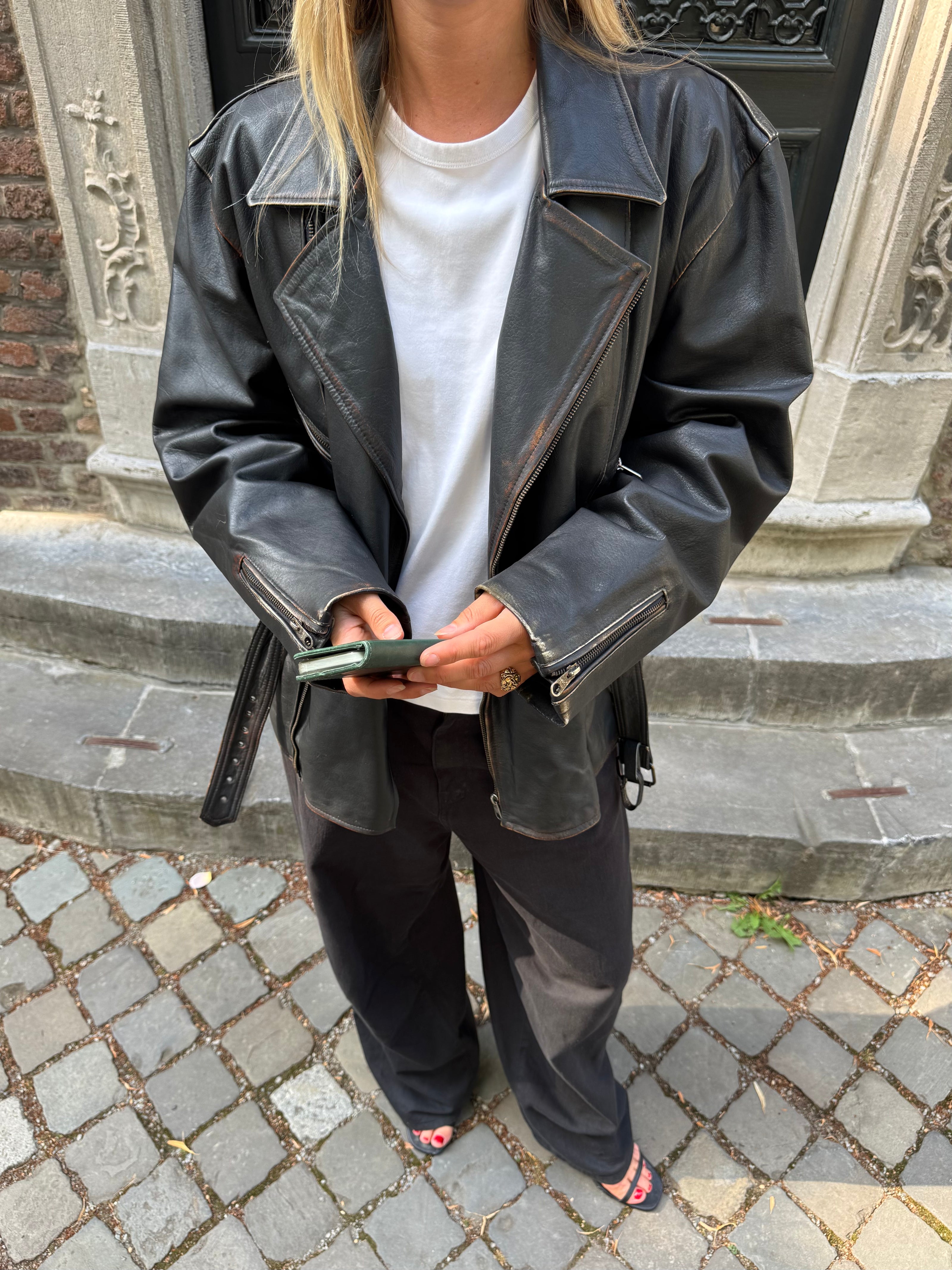 Oversized Black Leather Biker Jacket