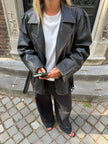 Oversized Black Leather Biker Jacket