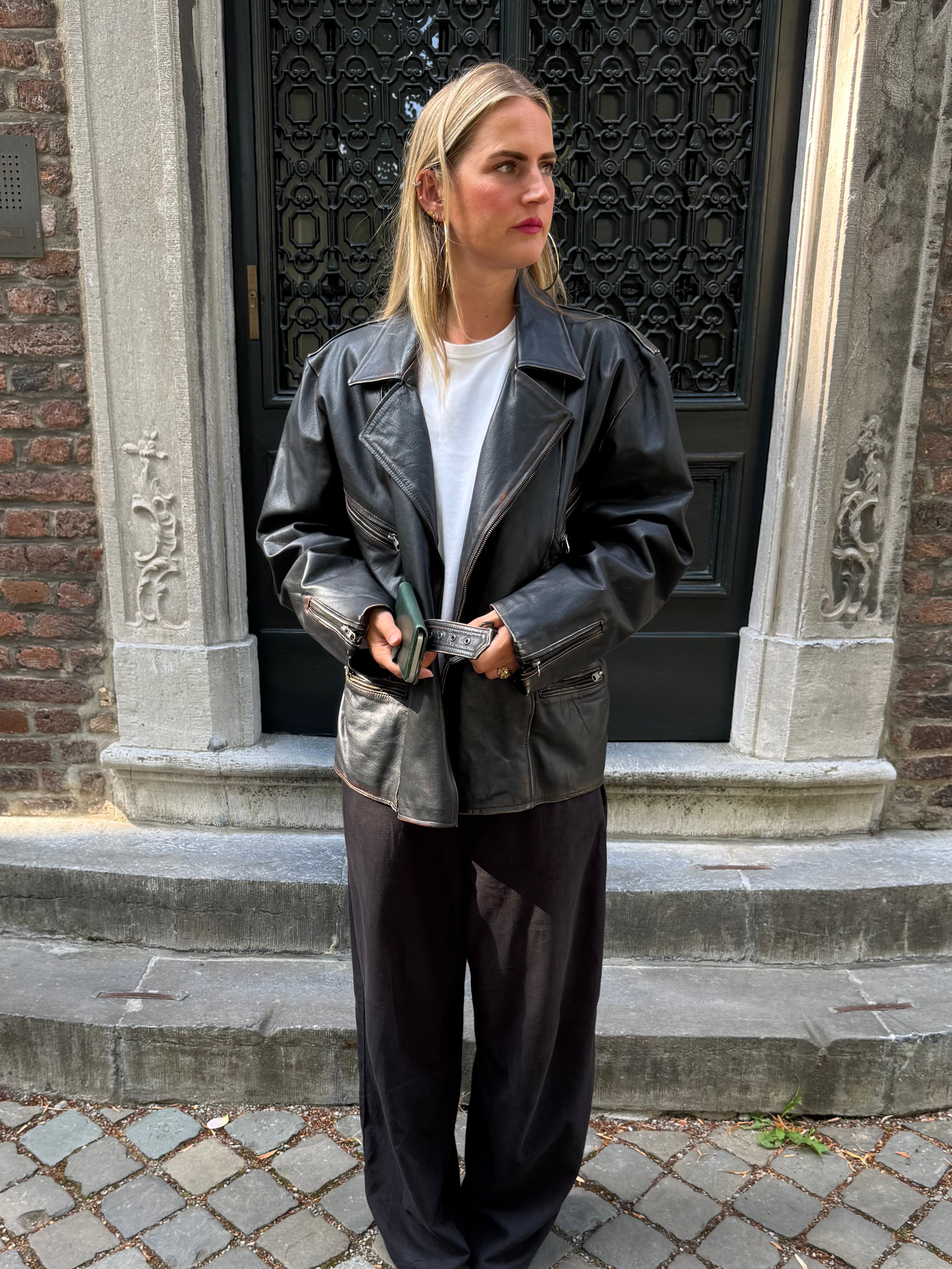 Oversized Black Leather Biker Jacket