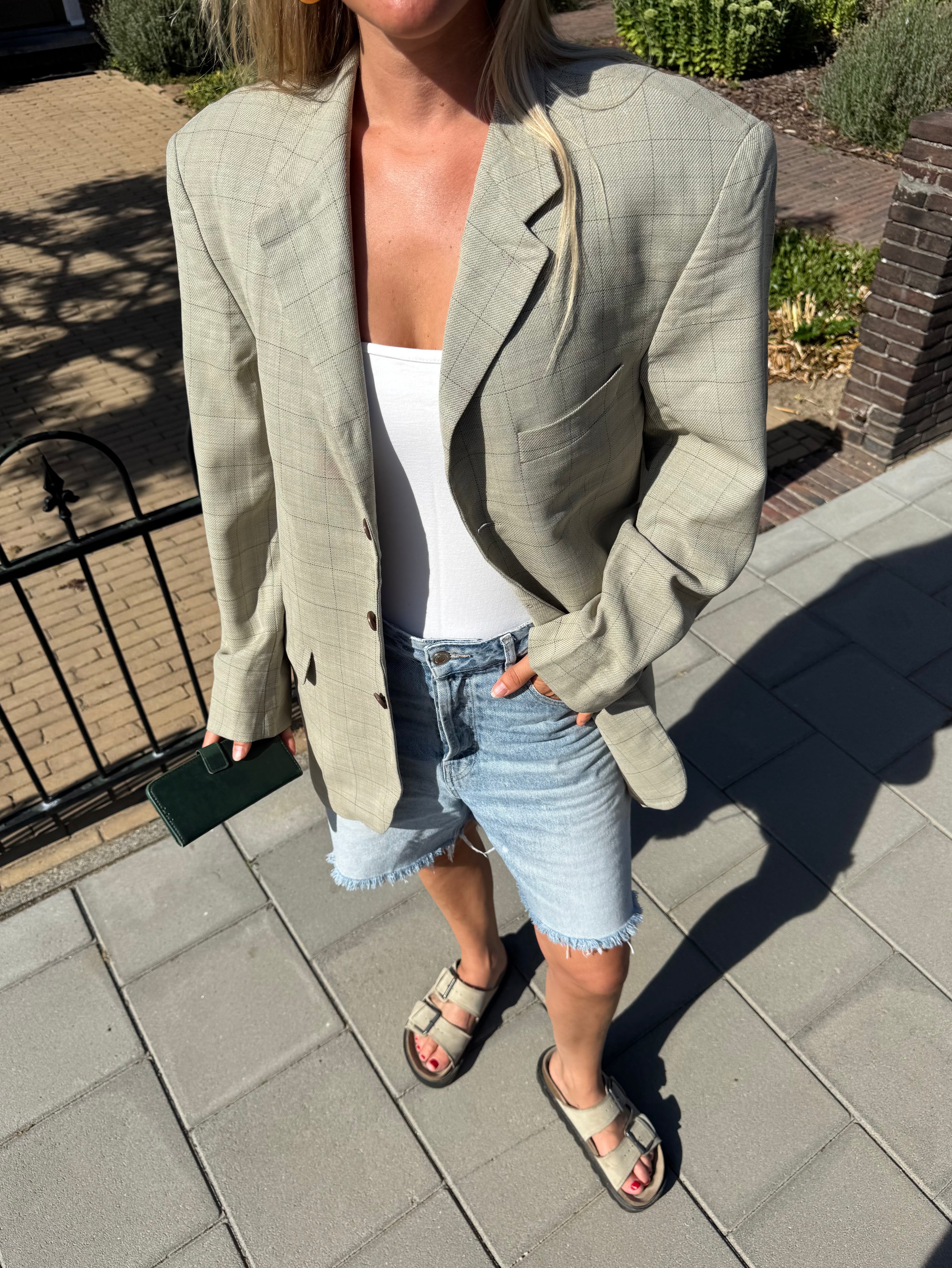 Grey Checked Oversized Blazer