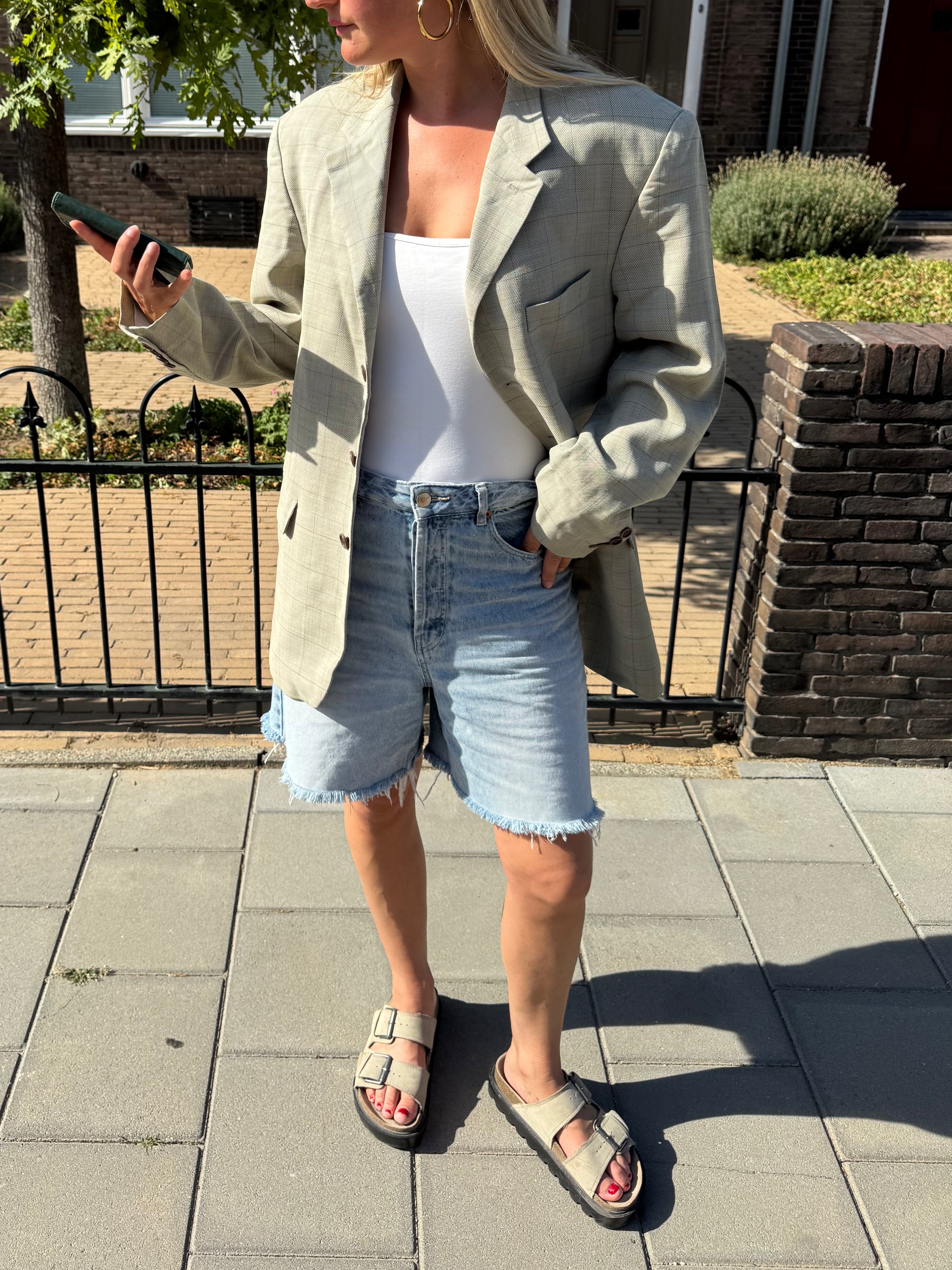 Grey Checked Oversized Blazer