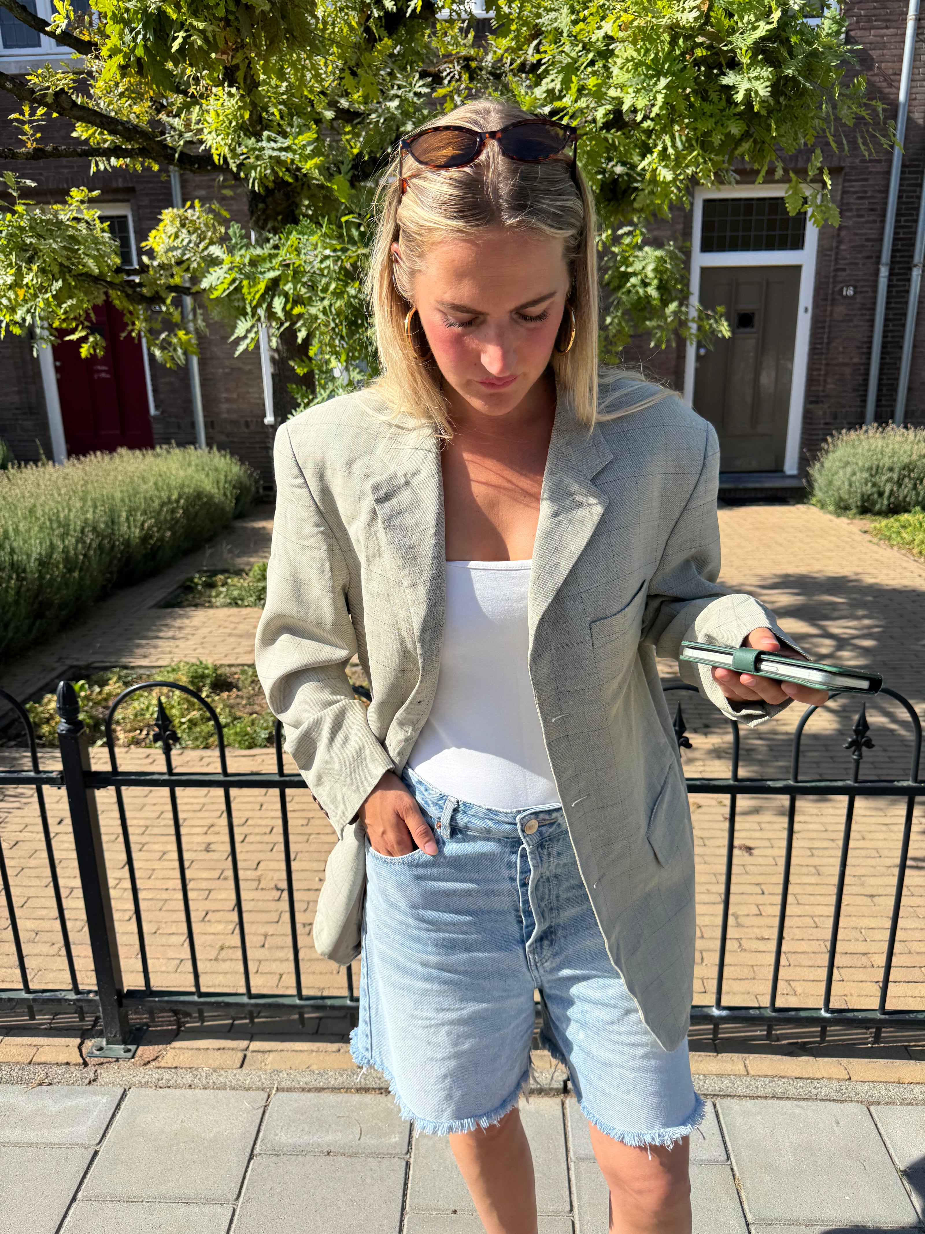 Grey Checked Oversized Blazer
