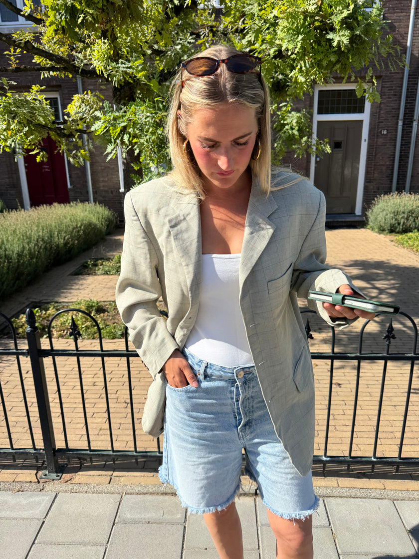 Grey Checked Oversized Blazer