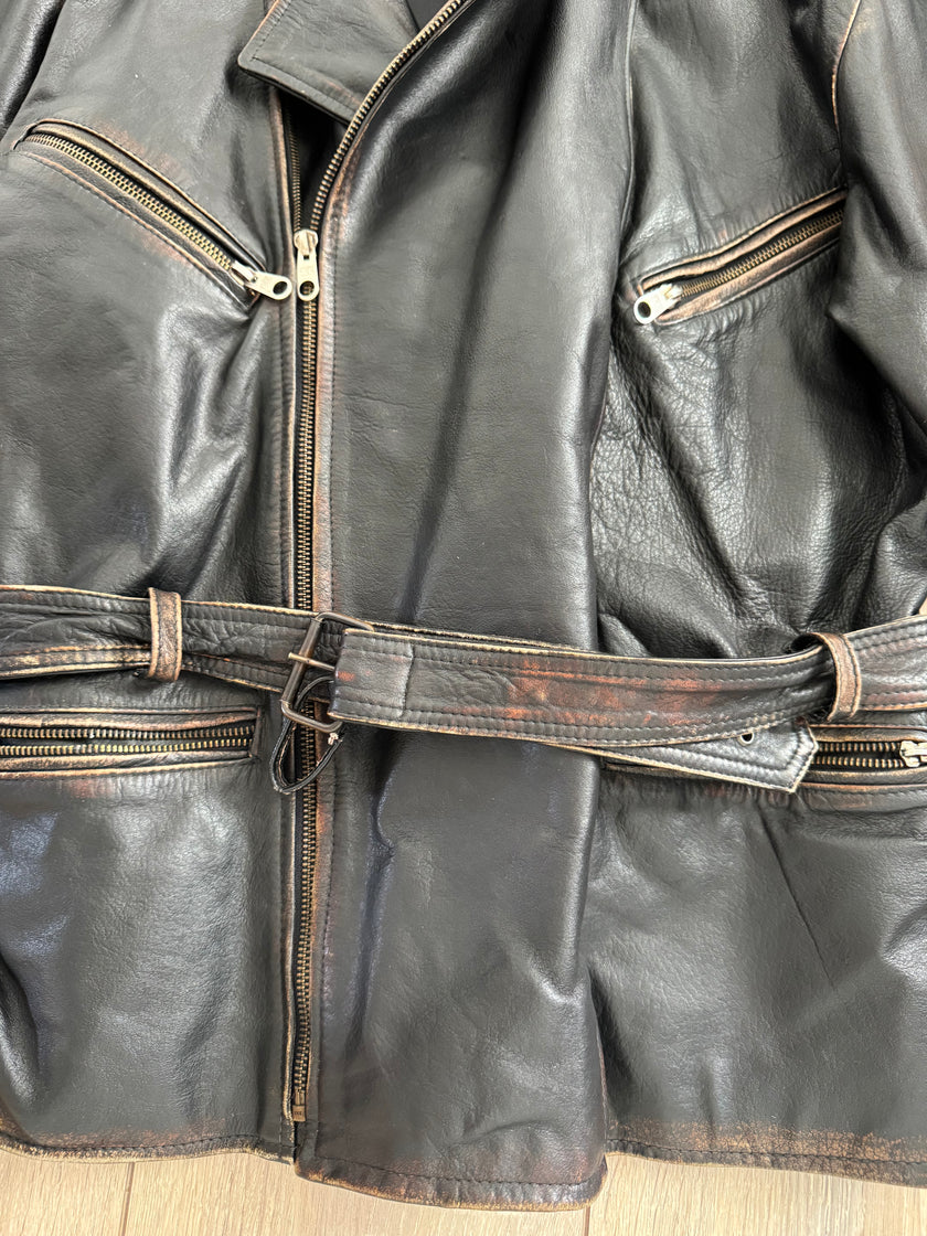 Oversized Black Leather Biker Jacket