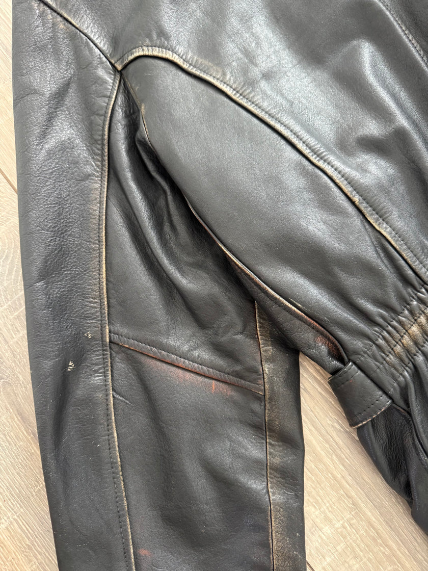 Oversized Black Leather Biker Jacket