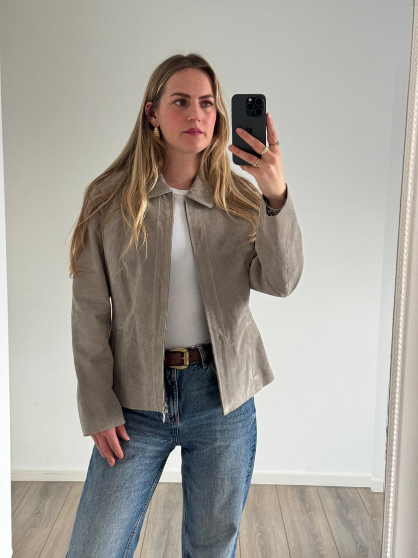 Grey Beige Vintage Suede Jacket