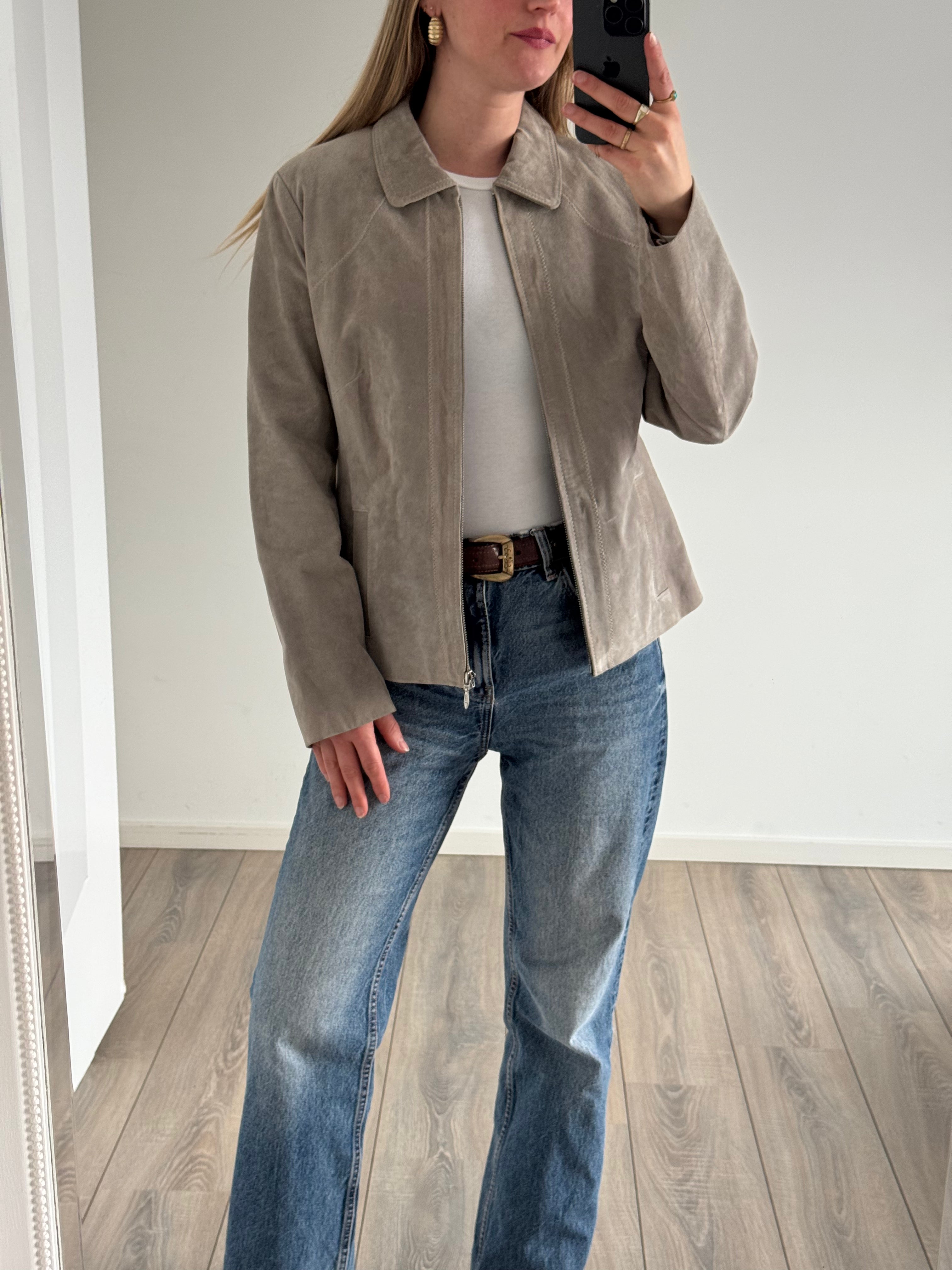 Grey Beige Vintage Suede Jacket