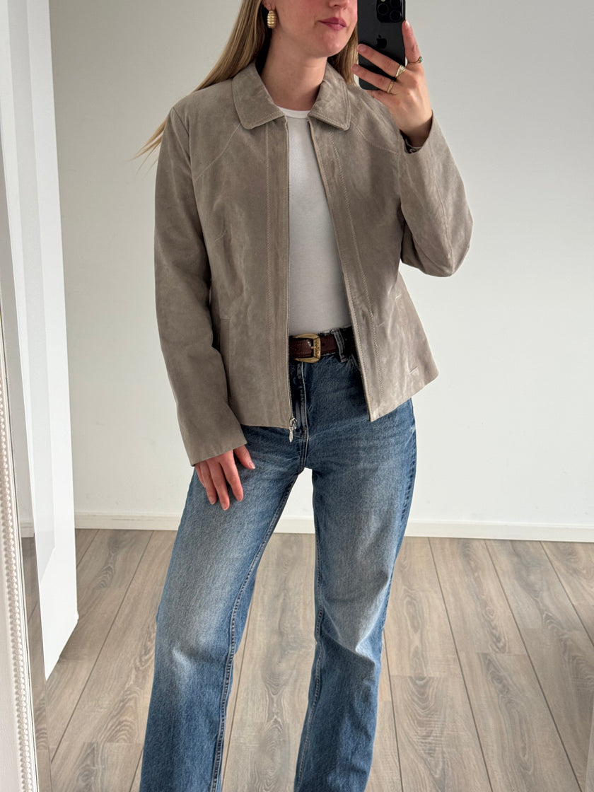 Grey Beige Vintage Suede Jacket