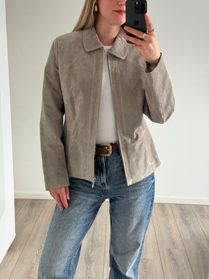 Grey Beige Vintage Suede Jacket