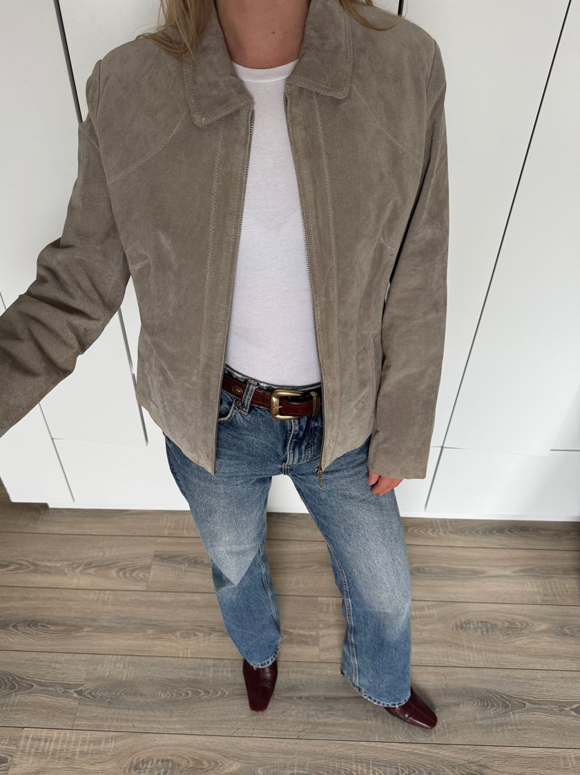 Grey Beige Vintage Suede Jacket
