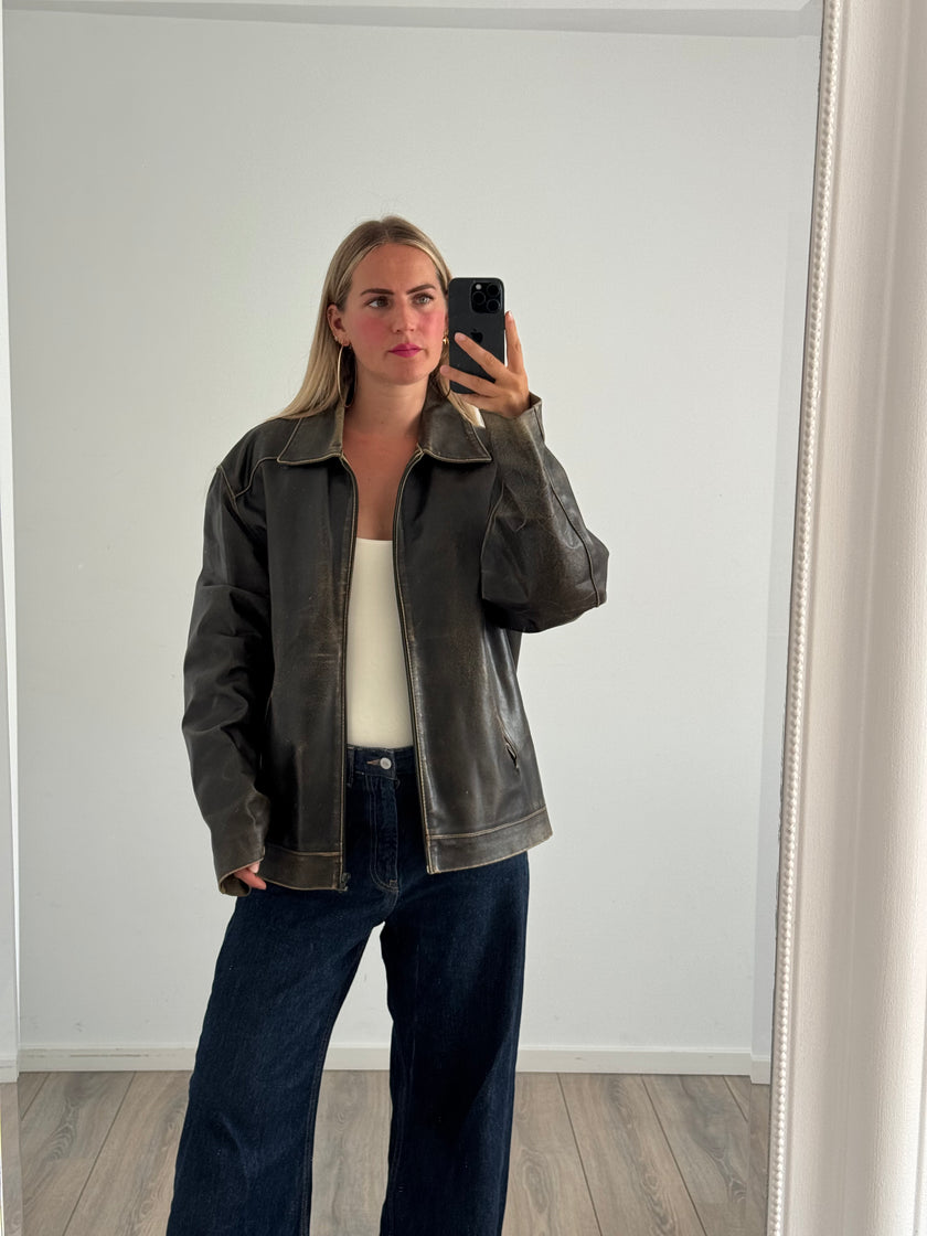 Distressed/Worn Brown Leather Jacket