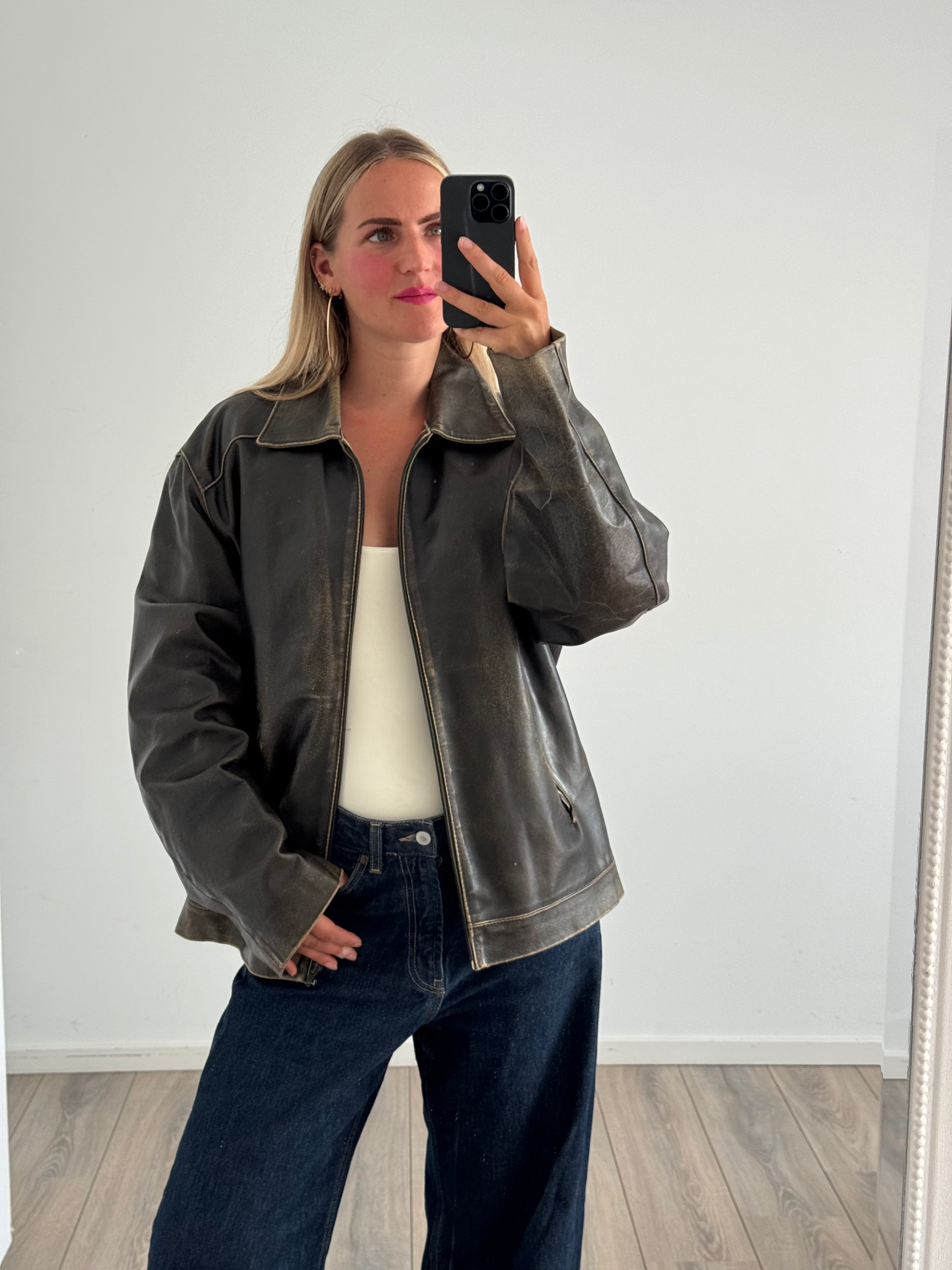 Distressed/Worn Brown Leather Jacket