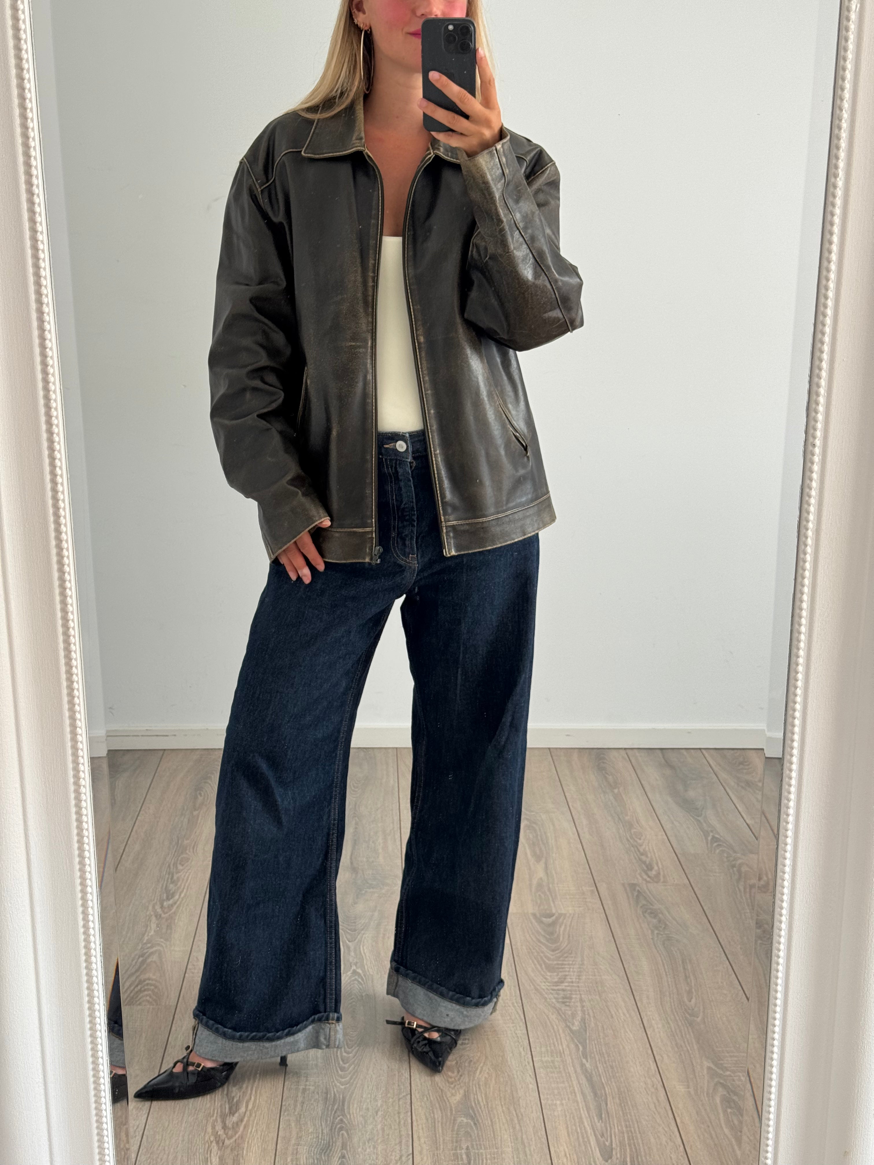Distressed/Worn Brown Leather Jacket