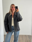 Black Worn Oversized Leather Jacket