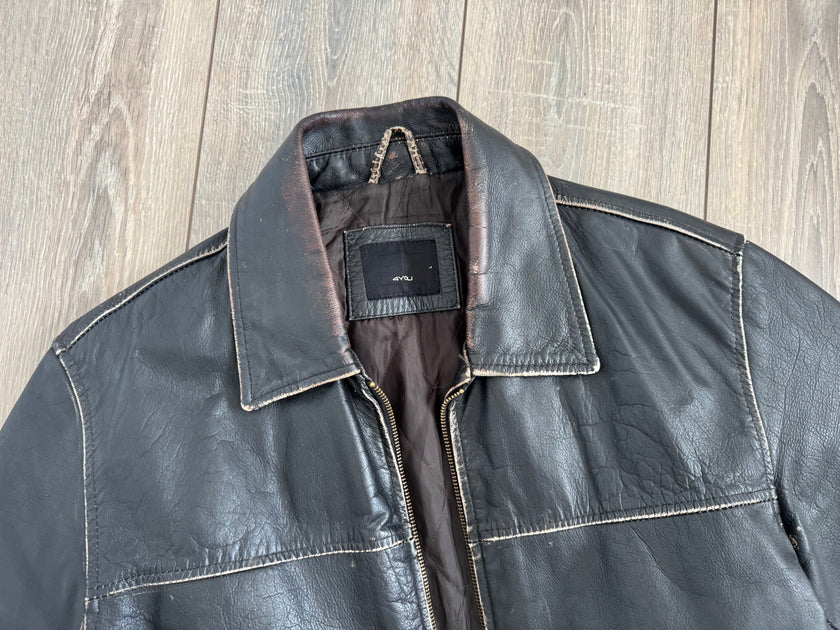 Black Worn Oversized Leather Jacket