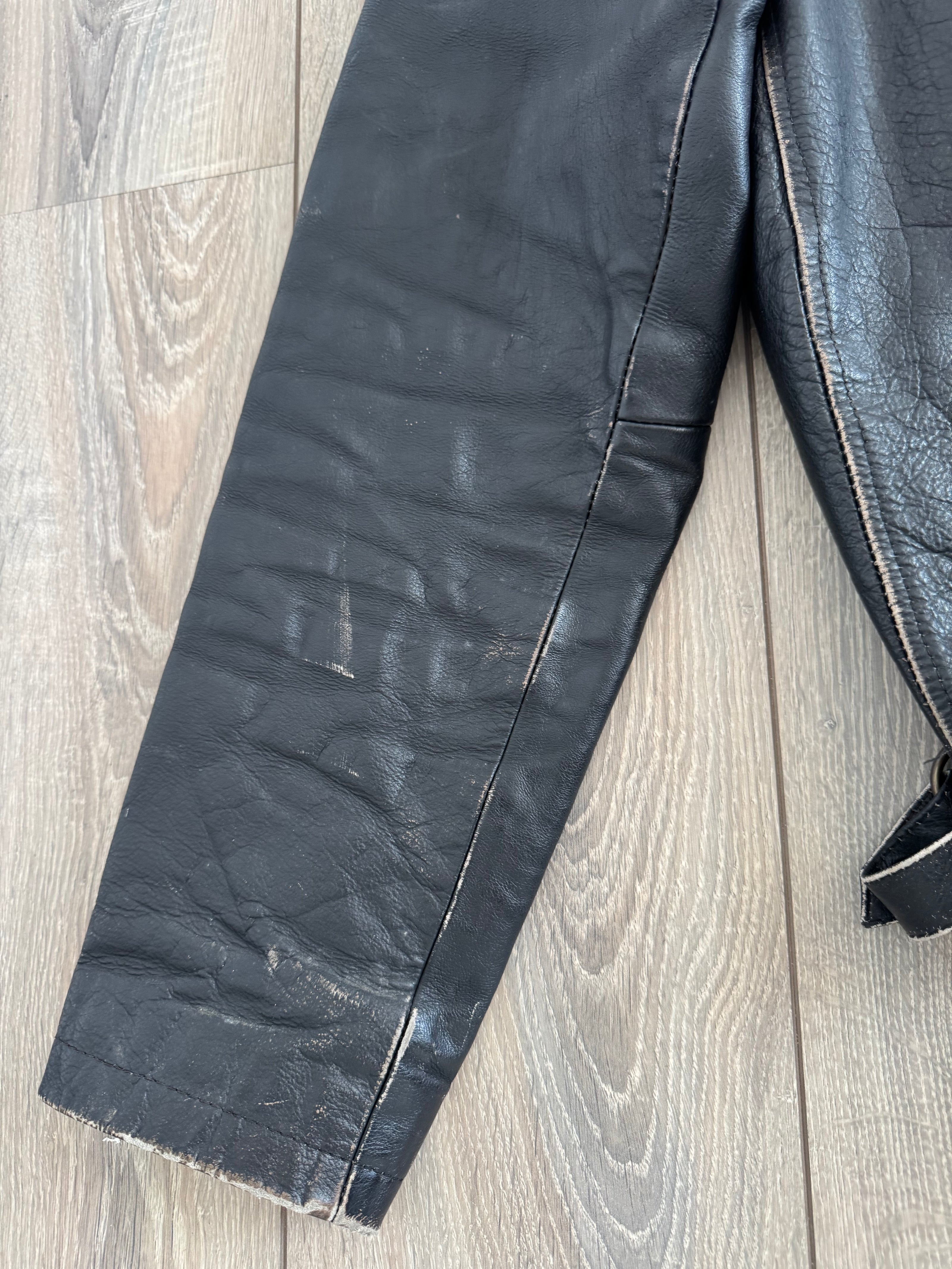 Black Worn Oversized Leather Jacket