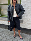 Oversized Black Leather Worn Jacket